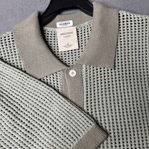 Massive Luxury Men's Med. Sage Green Open‎ Knit Polo Sweater Shirt New with Tags